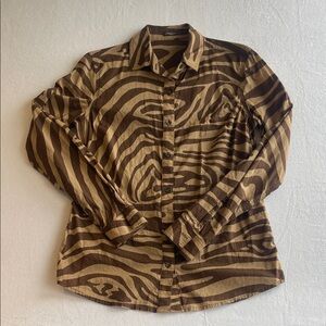 J. MCLAUGHLIN ZEBRA PRINT BUTTON DOWN TOP BROWN TAN SIZE XS